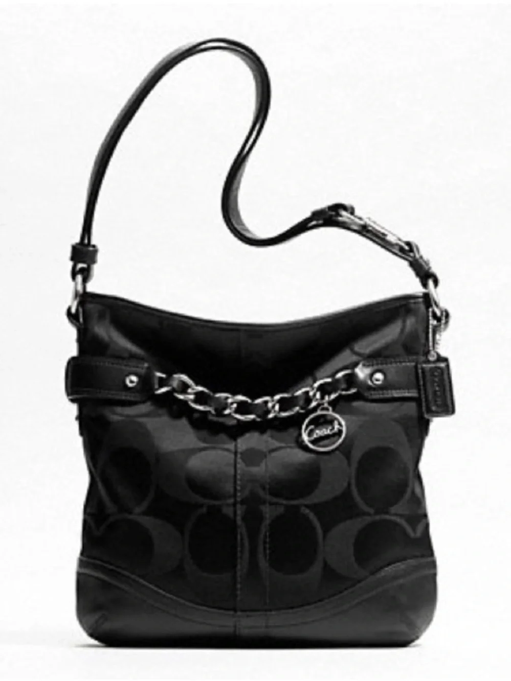 EUC Coach Black Signature Chain Shoulder Crossbody Bag